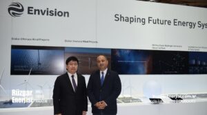 Envision Energy’s Ashoka Li and Habib Babacan during their interview at WindEnergy Hamburg 2026