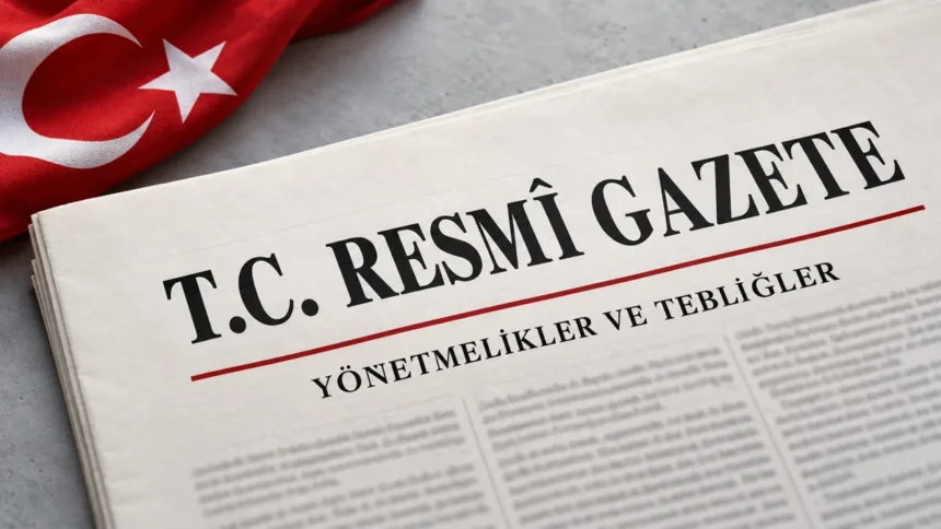 Türk bayrağı yanında T.C. Resmî Gazete Yönetmelikler ve Tebliğler yazan gazete